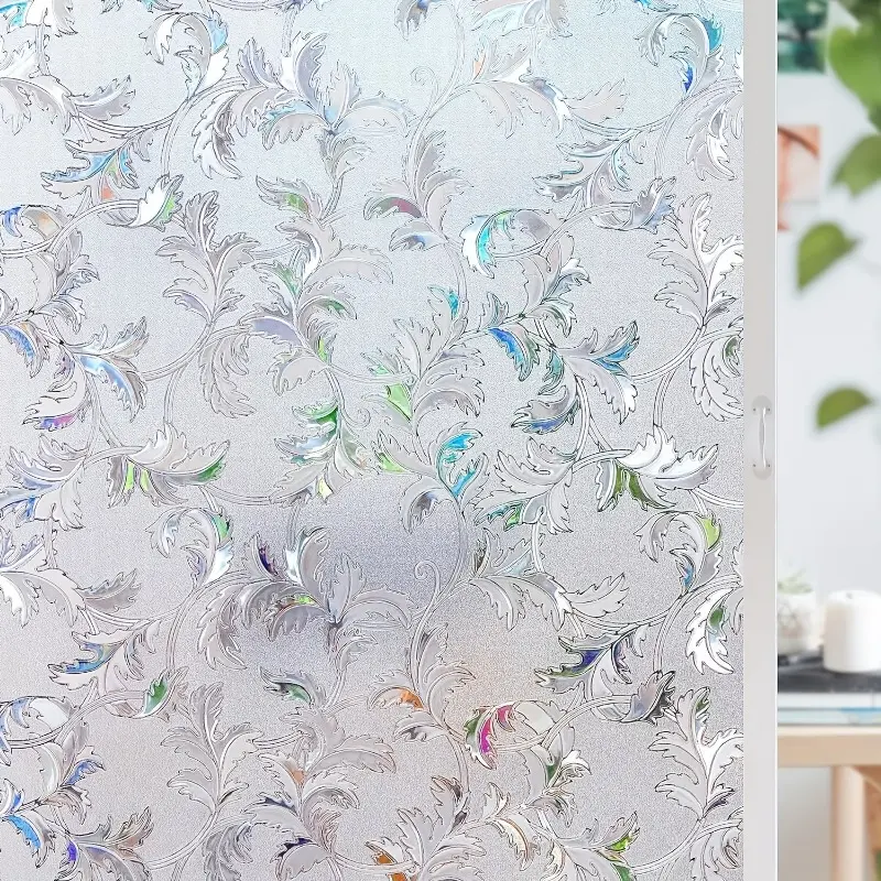 Decorative Window Film Privacy Sticker, Colored Peacock Tail Pattern, Frosted Vinyl Static Cling, Removable Glass Cover, Self-Adhesive Privacy Window Decal for Home & Office, Window Decals for Glass Windows, Window Stickers