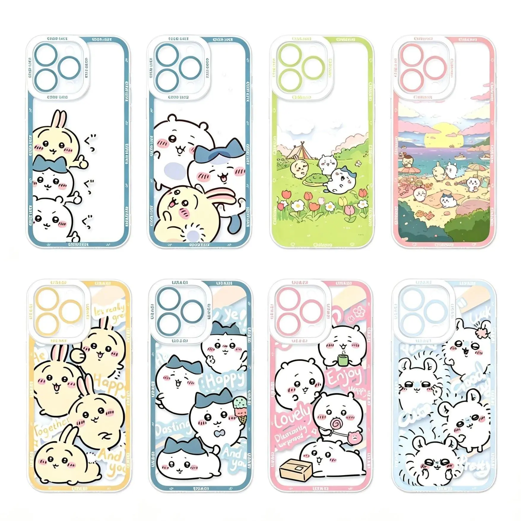 Cute Cartoon Hachiware Usagi‌ Momonga Kawaii Chiikawa Phone Case For iPhone 17 Promax 17Air 16 Plus 15 14 13 12 11 Pro 17E- Transparent   Soft  TPU Shockproof Protective Cover Gift For Birthday Halloween Christmas
