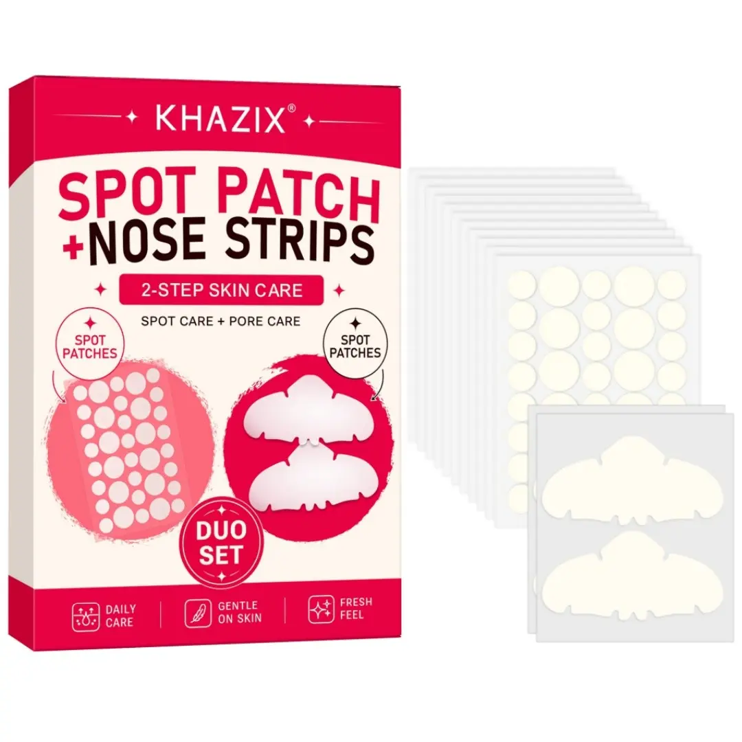 Khazix Spot Patches + Nose Strips, Facial Acne Care, Adhesive Deep-Pore Cleansing Patches, Non-Irritating, Tear-Off Design, Men & Women