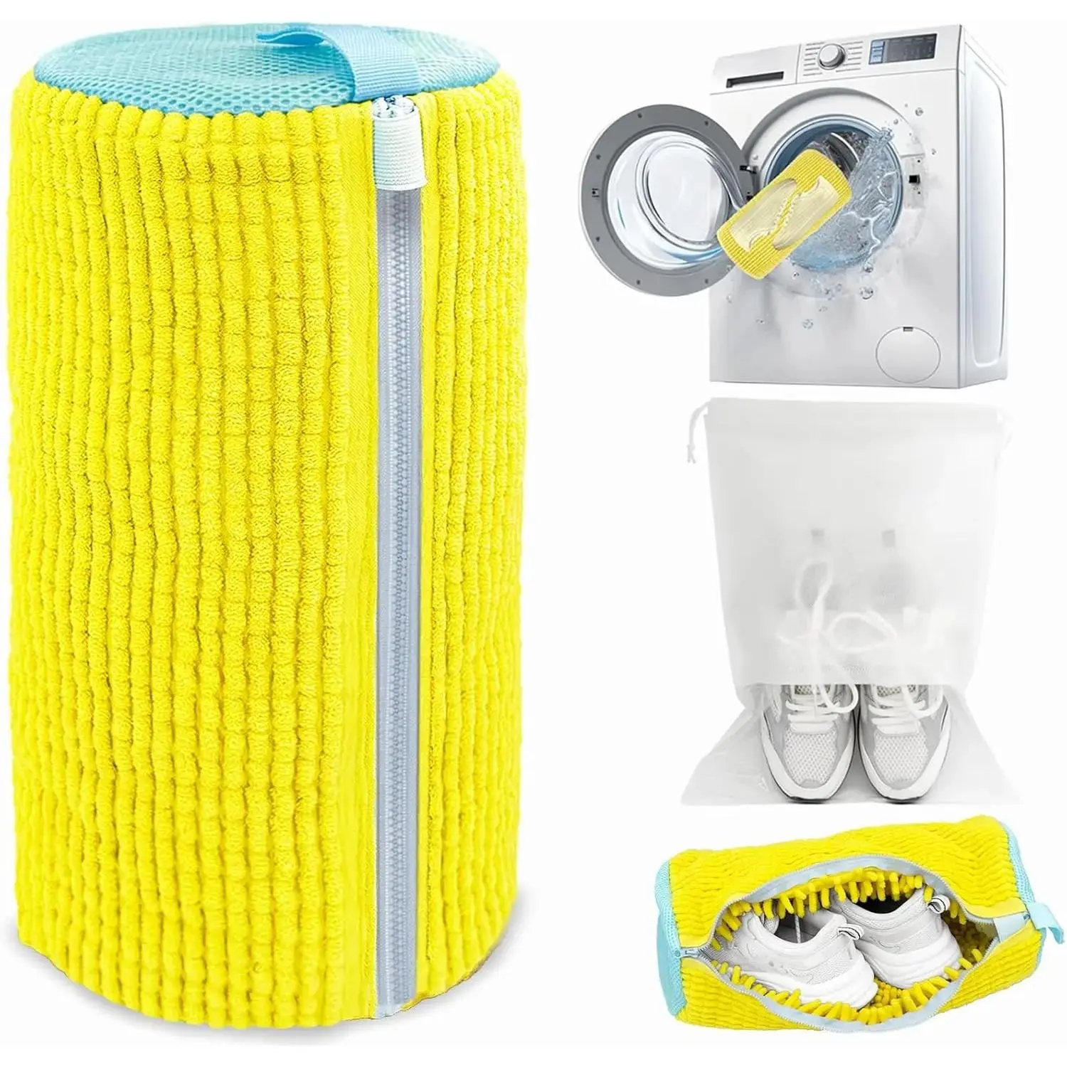 Summer-style shoe washing bag; machine washable and dryable, reusable care bag with self-locking zipper and ultra-fine microfiber lining; dedicated cleaning and care bag for sneakers and tennis shoes.