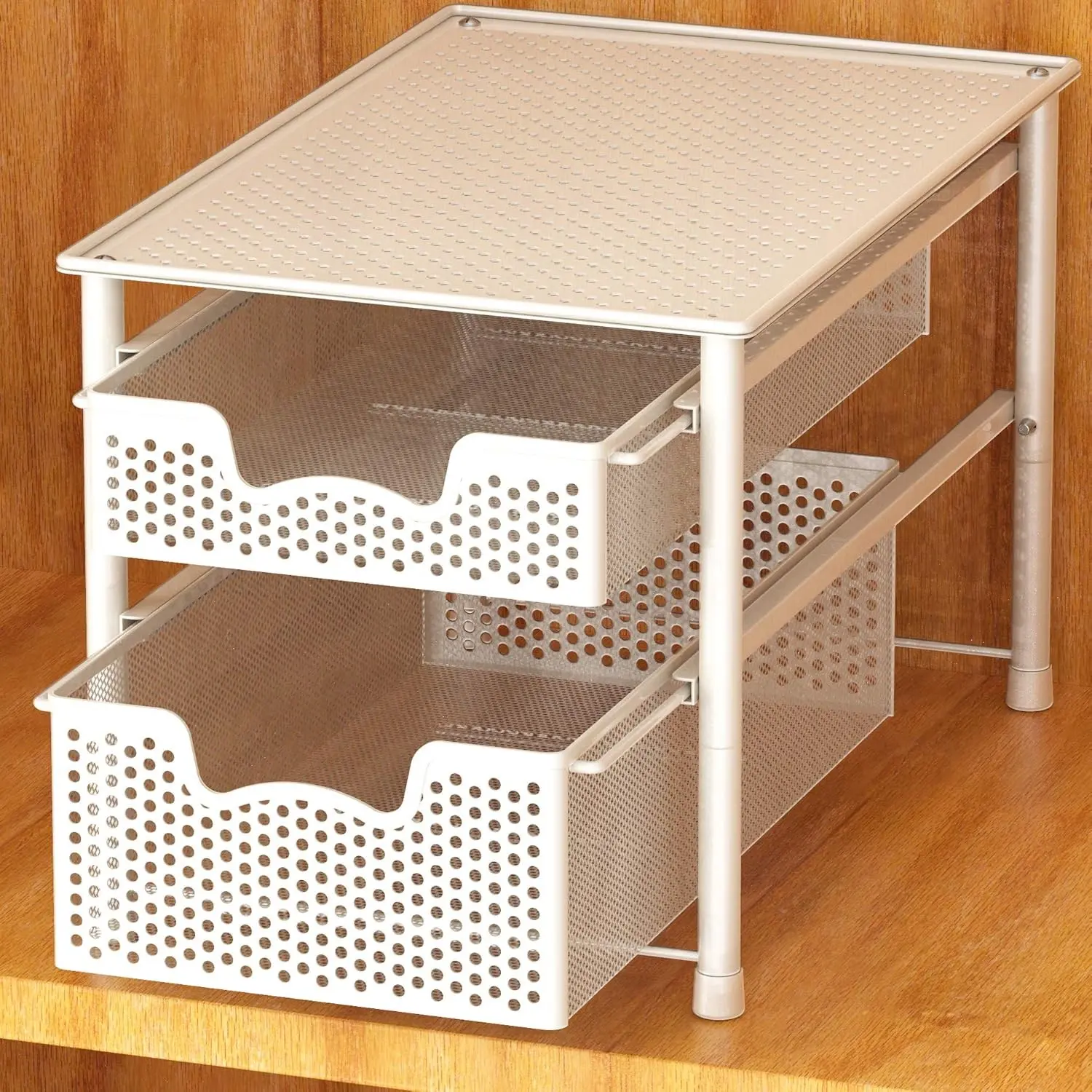 Stackable 2 Tier Sliding Basket Organizer Drawer, White