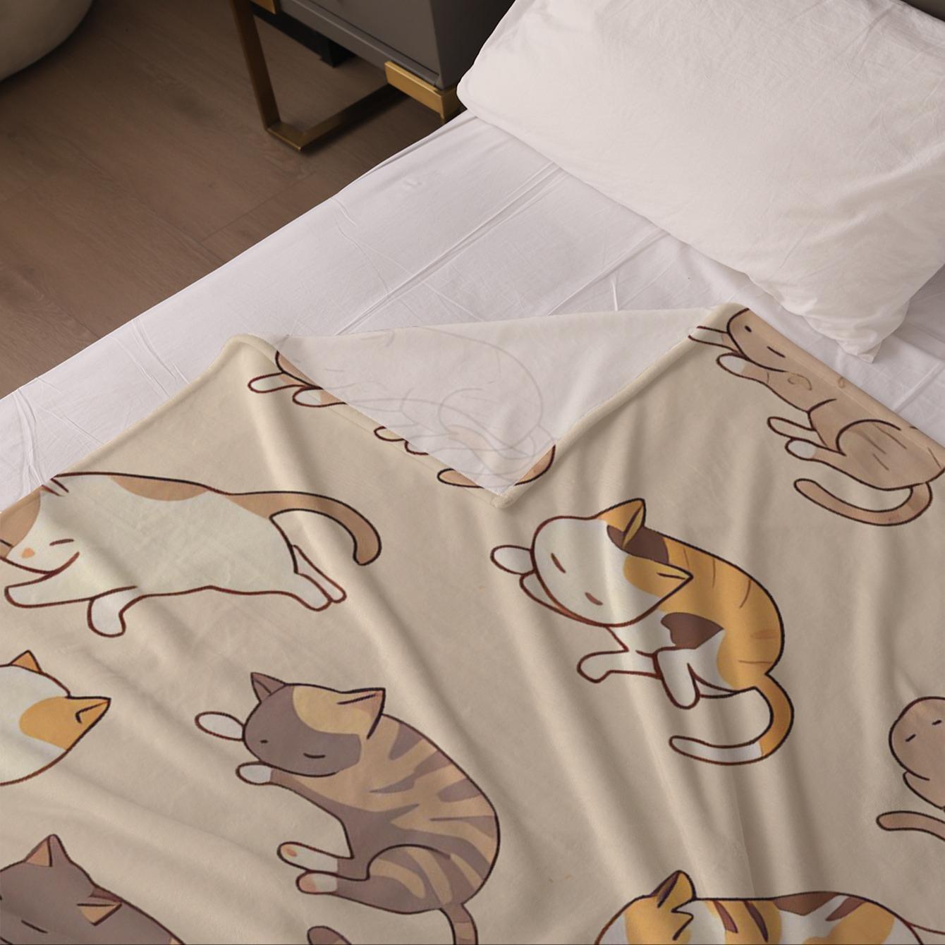 Cute Cat Pattern Blanket, 1/2/3 Counts Soft Comfortable Throw Blanket, Travel Sofa Bed Blanket, Home Decoration, Birthday Gift Blanket