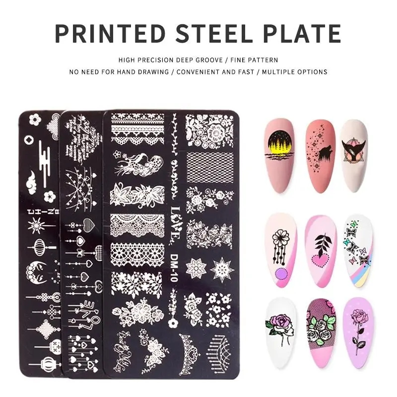 1PC Stainless Steel Nail Art Stamping Plates, Floral Butterfly Lace Abstract Line Nail Art Stencil Templates, Reusable Manicure Transfer Stencils - Create Stunning Designs with Ease
