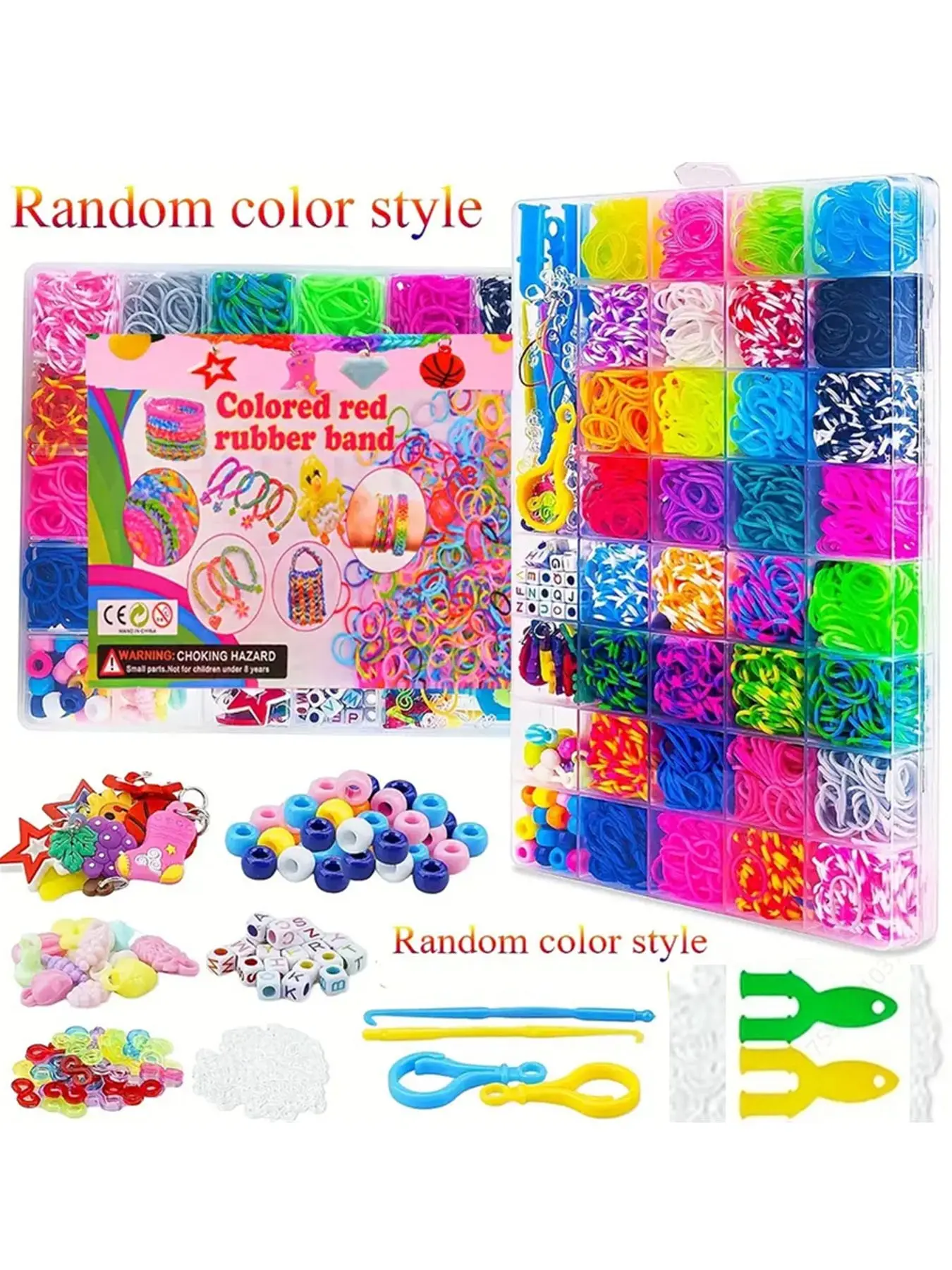 2900pcs DIY Jewelry Making Kit, Beading Supplies, 32 Colors, 40 Grid Box, Handmade Bracelet Set, Loom Bands, Rubber Bands, Random Colors