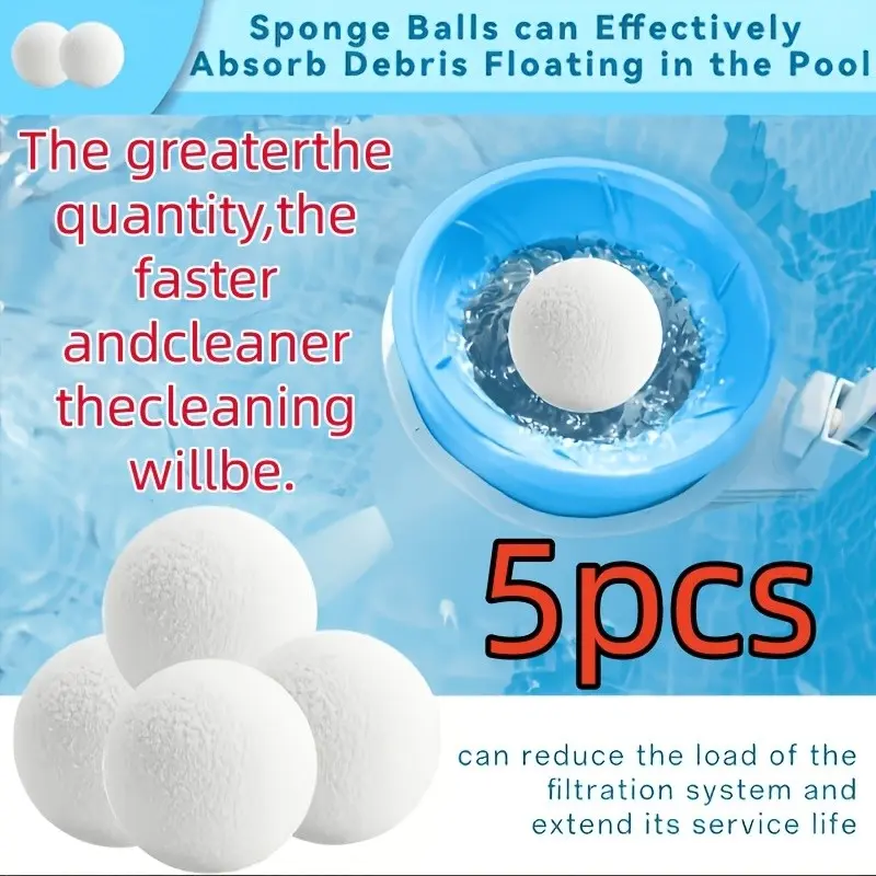 5pcs Pool Cleaning Balls, Fiber Balls for Hot Tub and Spa, Reusable Oil and Debris Absorbing Balls, Washable, Removes Scale, Clean Spa Filter Balls, Water Scale, Oil Absorption, Removal