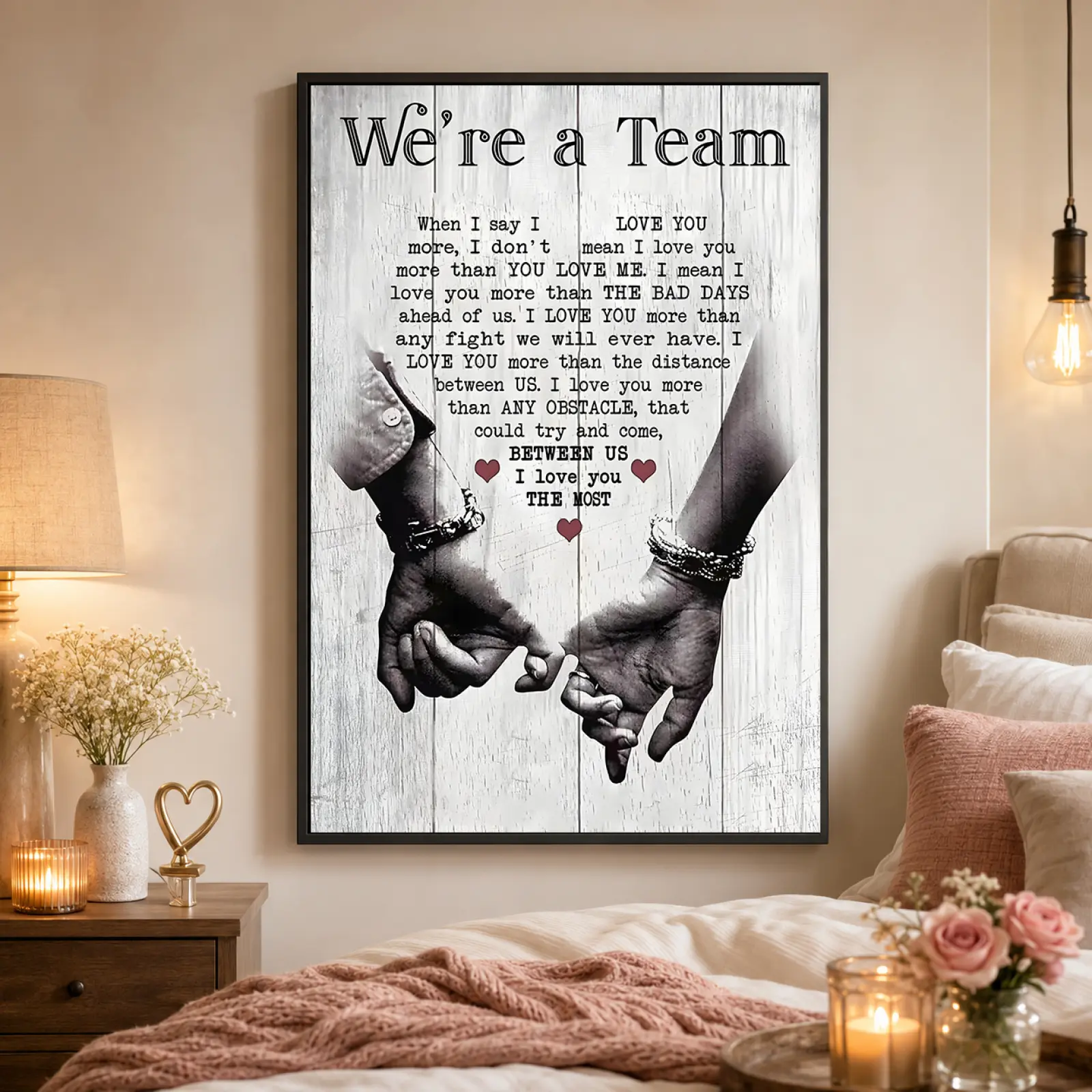 We're a Team Couple Canvas Wall Art Poster,Romantic Love Quote Framed Canvas Print, Bedroom Living Room Home Decor,Anniversary Wedding Gift for Couples