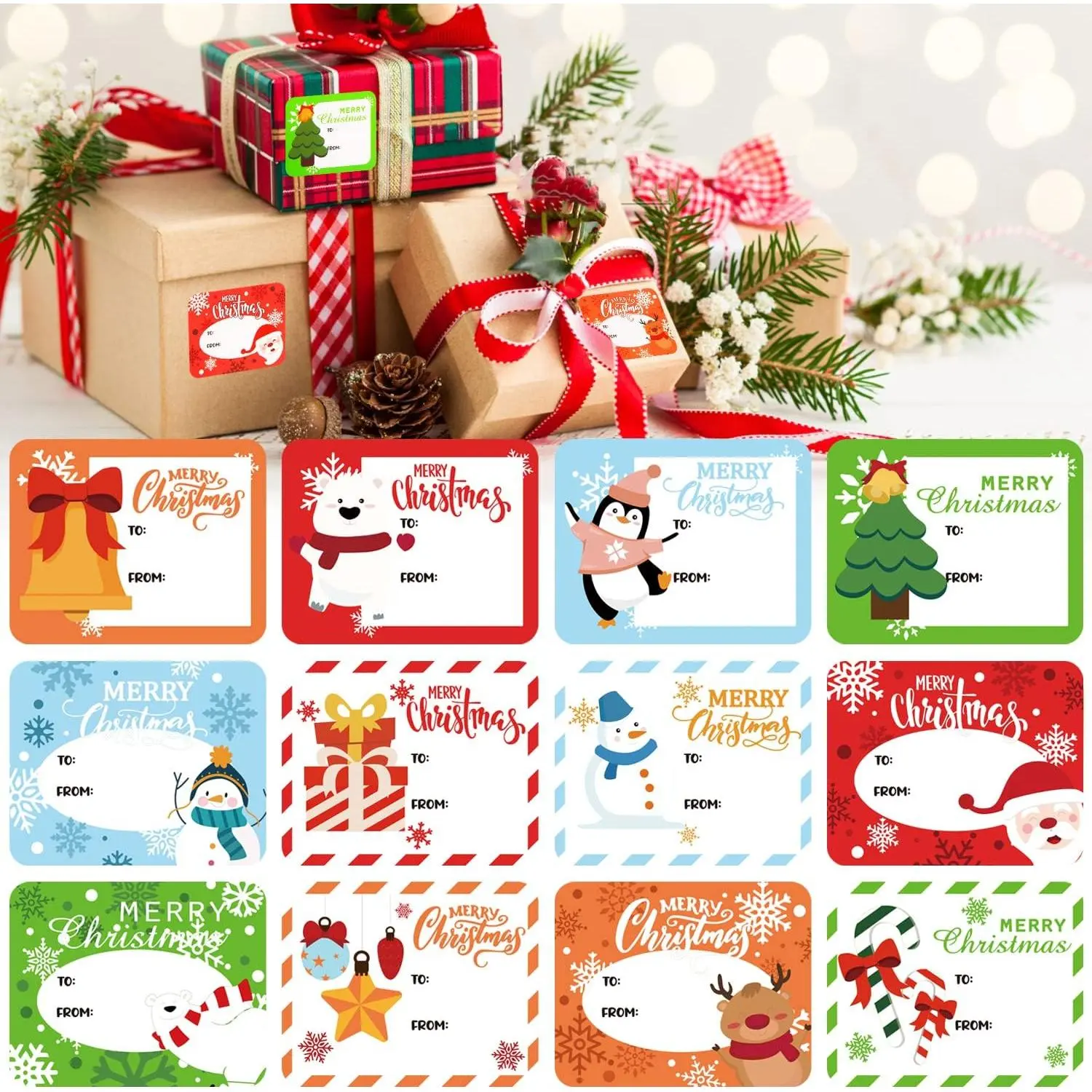Christmas Self Adhesive  Tag Stickers, 120 count Xmas Present Name Labels for Gifts