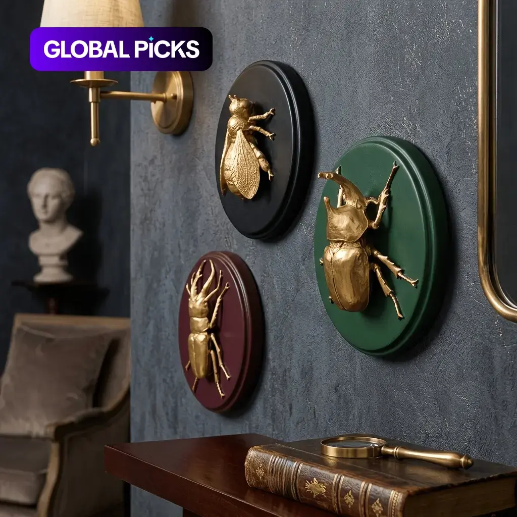 Modern Gold Beetle Wall Mount Set, 3D Golden Insect Home Wall Art Decor, Gothic Natural Inspiration Sculpture, Living Room & Dining Room Accent Ornaments, Wall Decoration, Decoration Items