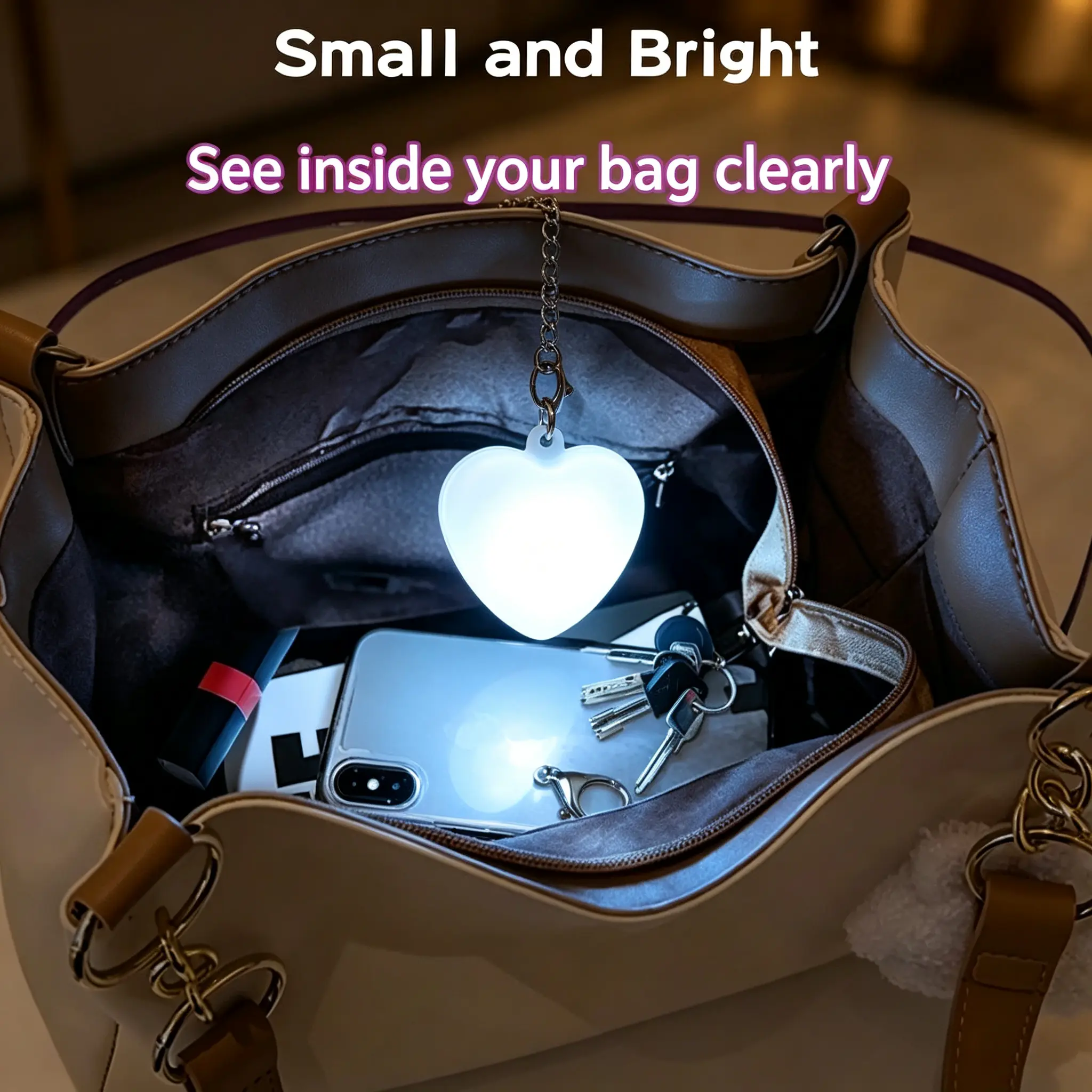 Rechargeable LED Purse Light, Automatic Sensor Handbag Lamp, USB Charging Mini Night Light With Soft Glow, Portable Keychain Pendant For Bag Interior Illumination And Romantic Gifting