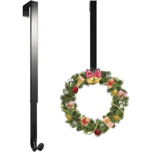 Adjustable Length 14 to 26 Inches Wreath Hanger 20LB Heavy Duty Wreath Holder Hook for Front Door Christmas Easter Halloween Decorations Black 1pcs