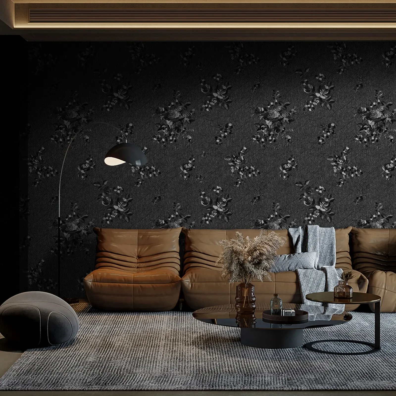 Black Floral Wallpaper That Can Be Applied And Removed, Embossed Floral Sticks, Peel-And-Stick Contact Paper, Solid Black Self-Adhesive Wallpaper, Removable Black Flower Vinyl Roll for Shelves