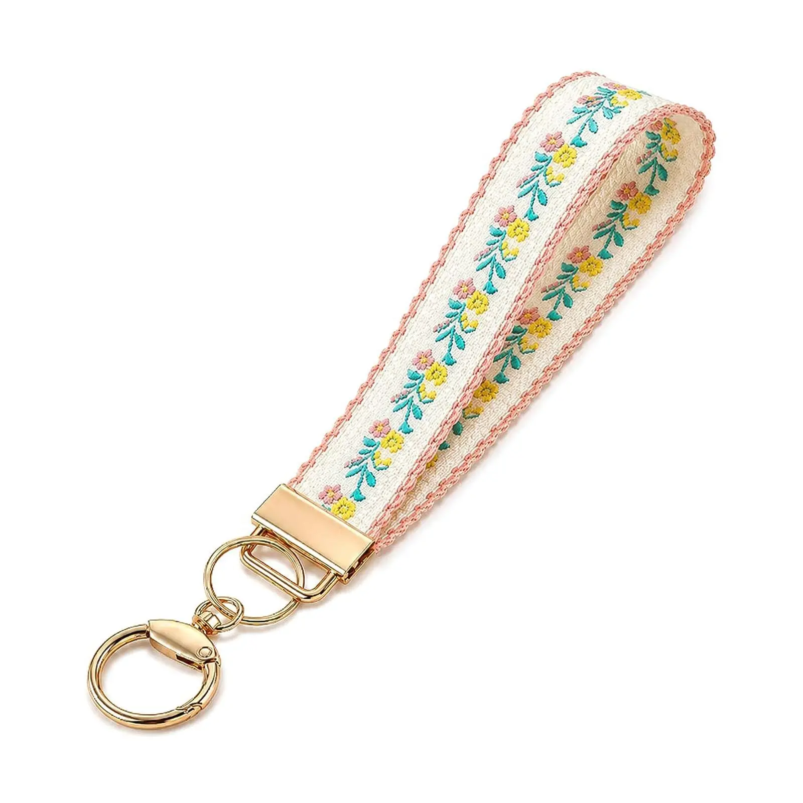 Embroidered Fabric Wristlet Keychain Cute Wrist Car Key Chain Holder Boho Accessories Handmade Gifts for Women Key Rings Key Rings for Car Keys