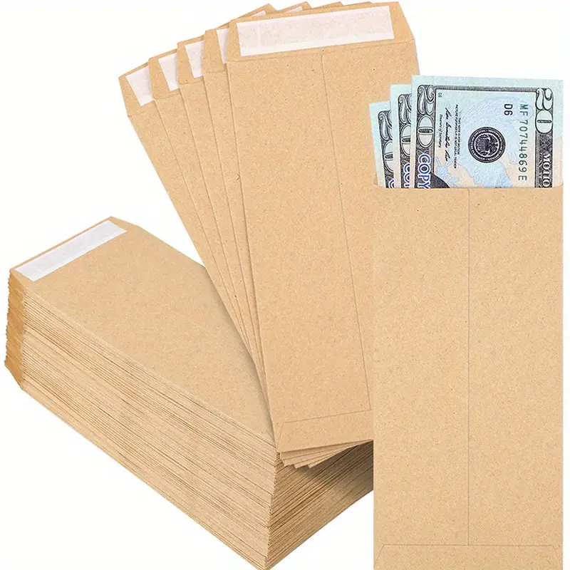 Kraft paper cash envelope, 6.5 inch x3.2 inch small cash envelope, self-adhesive, money-saving challenge coin envelope, coins, checks, cash, budget, small item organizer