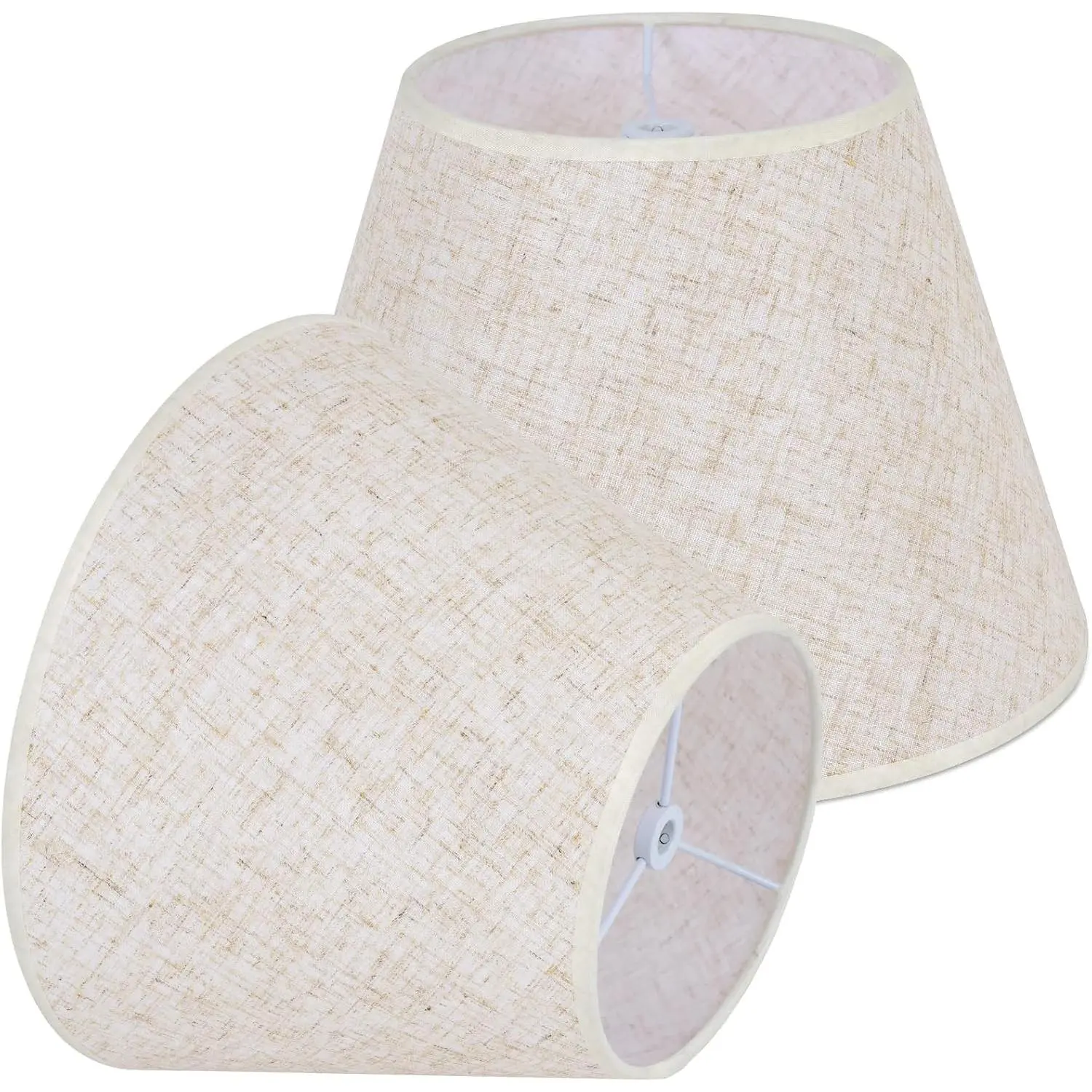 2-Pack Beige Linen Spider Fitter Lamp Shades, 6" Top x 10" Bottom x 7" High Modern Replaceable Fabric Shades for Table Lamps, Home Decor Supplies (6x10x7")