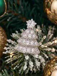 Silver Full Zircon Christmas Tree Stud Earrings