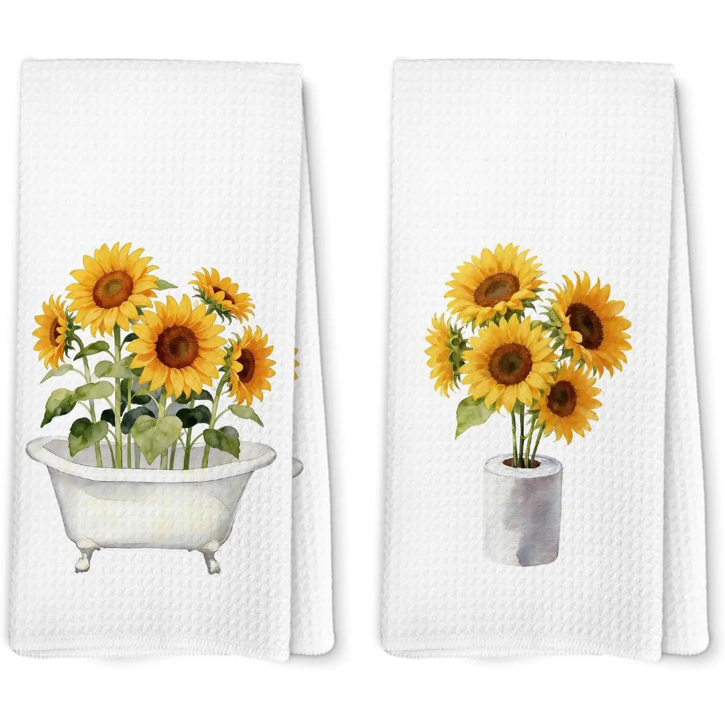 Polyester Sunflower Bathroom Hand Towels Set of 2 (16x24 in) - Minimalist Decor, Funny Gifts for Washroom Restroom Bathtub Toilet Area