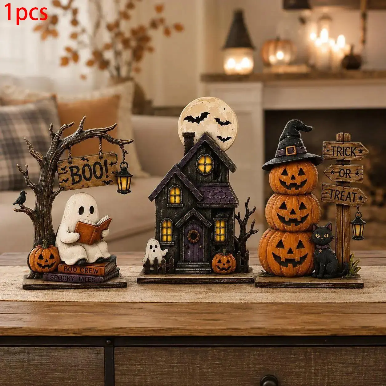 Halloween Layered Tray Decor Set, Ghost and Pumpkin Wooden Shelf Decor, Horror House Desk Decor, Rustic Fall Home Decor, Halloween Centerpiece, Cute Ghost Gift, Festive Decoration
