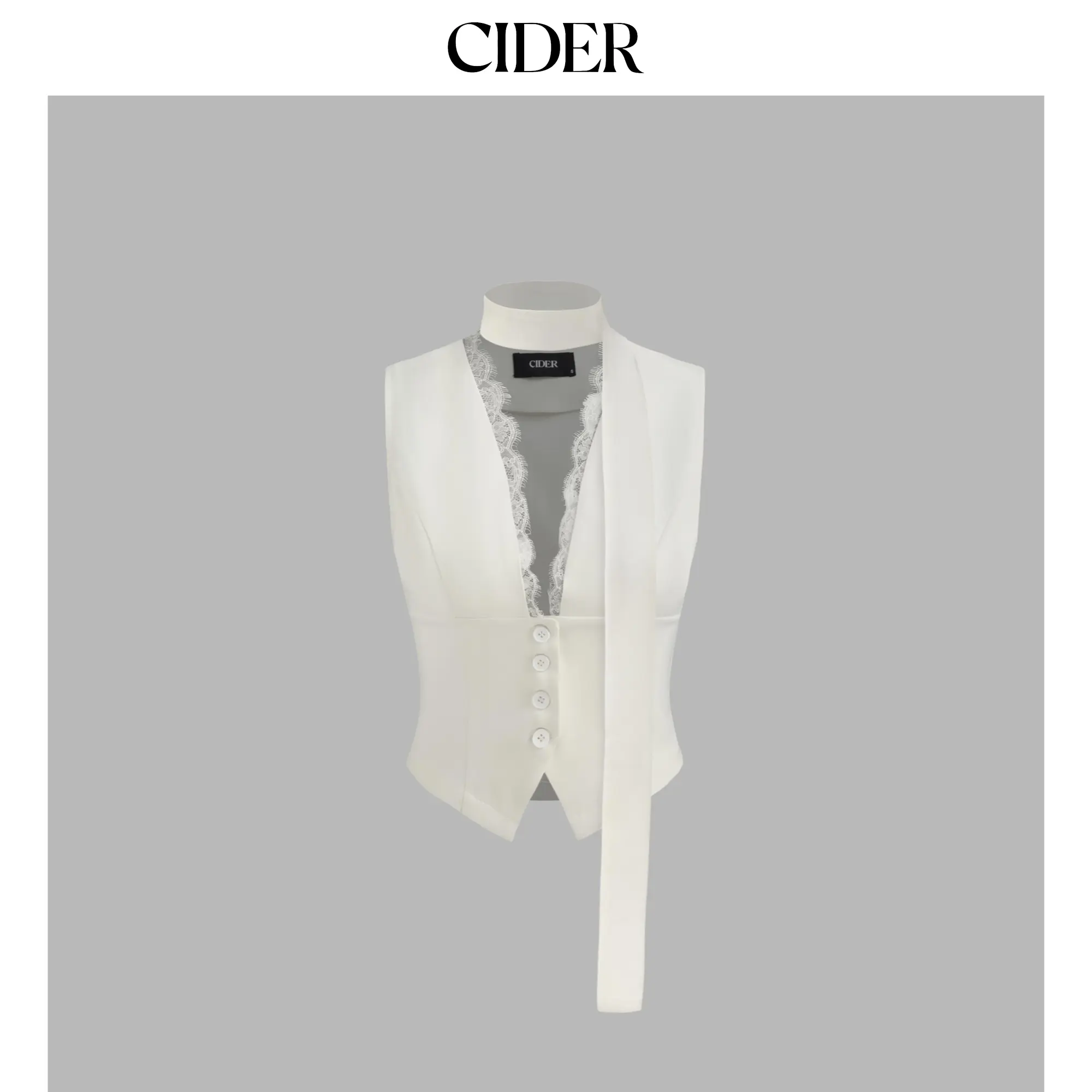 Cider [3 colors, size 0-24] V-neck Solid Lace Trim Blazer Vest With Scarf SohoChic