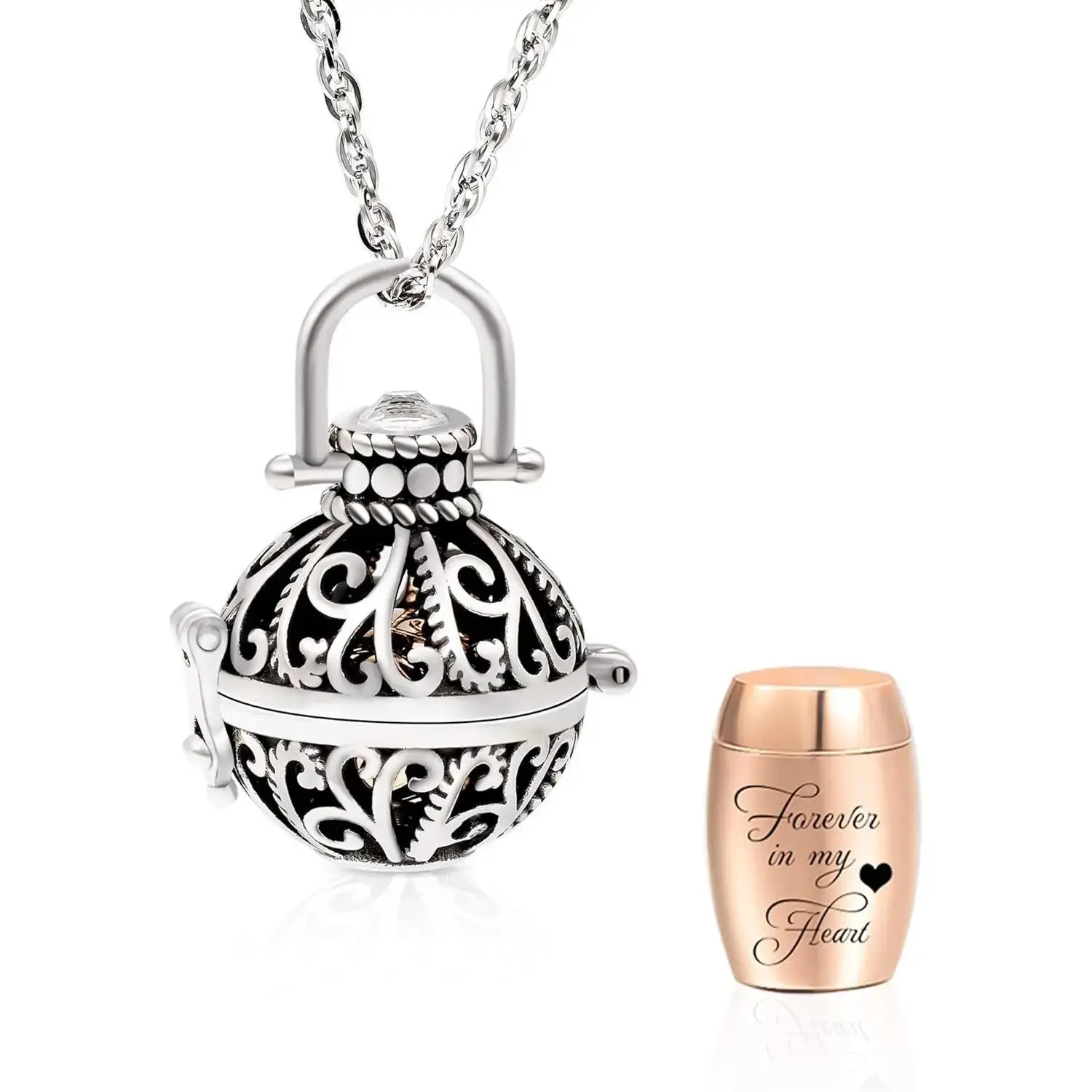 Vintage Hollow Flower Urn Necklace for Ashes Forever in my heart Memorial Locket Pendant Jar Keepsake Cremation Jewelry