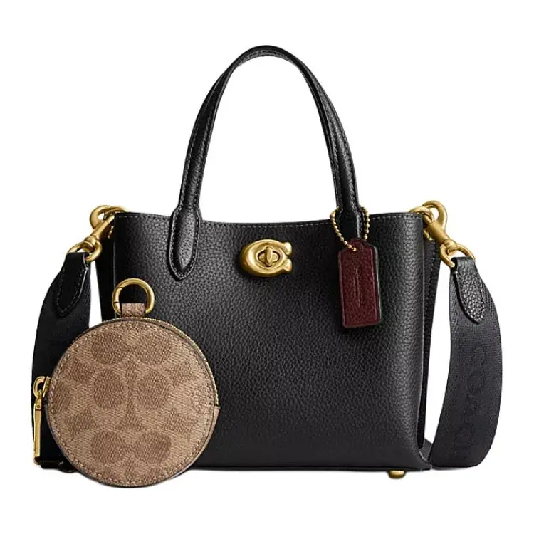 Coach Willow 18 Tote Bag for Women – Pebbled Leather, Detachable Strap, Black