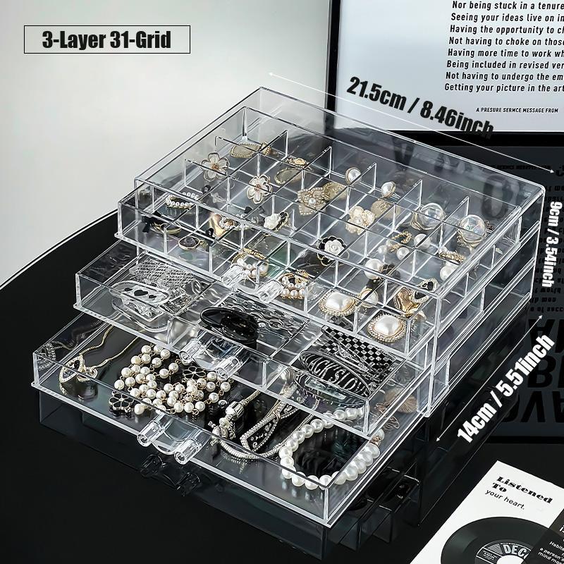 Layers Plastic Dustproof Jewelry Box, 1 Count Jewelry Storage Box, Transparent Large Storage Display Case, Multi-layer Earrings Rings Necklaces Bracelets Pendants Organizer, Home Jewelry Organizer, Jewelry Holder Organizer