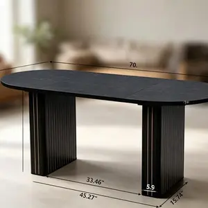 [Extendable Dining Table]70.8 Inch Dining Table for 4-6, Oval Dining Room Table with Curved Fluted Wood Strip Base, Mid-Century Modern Kitchen Tables with Footpads, Dinner Tables for Living Room, Dining Room[DealsforYou]