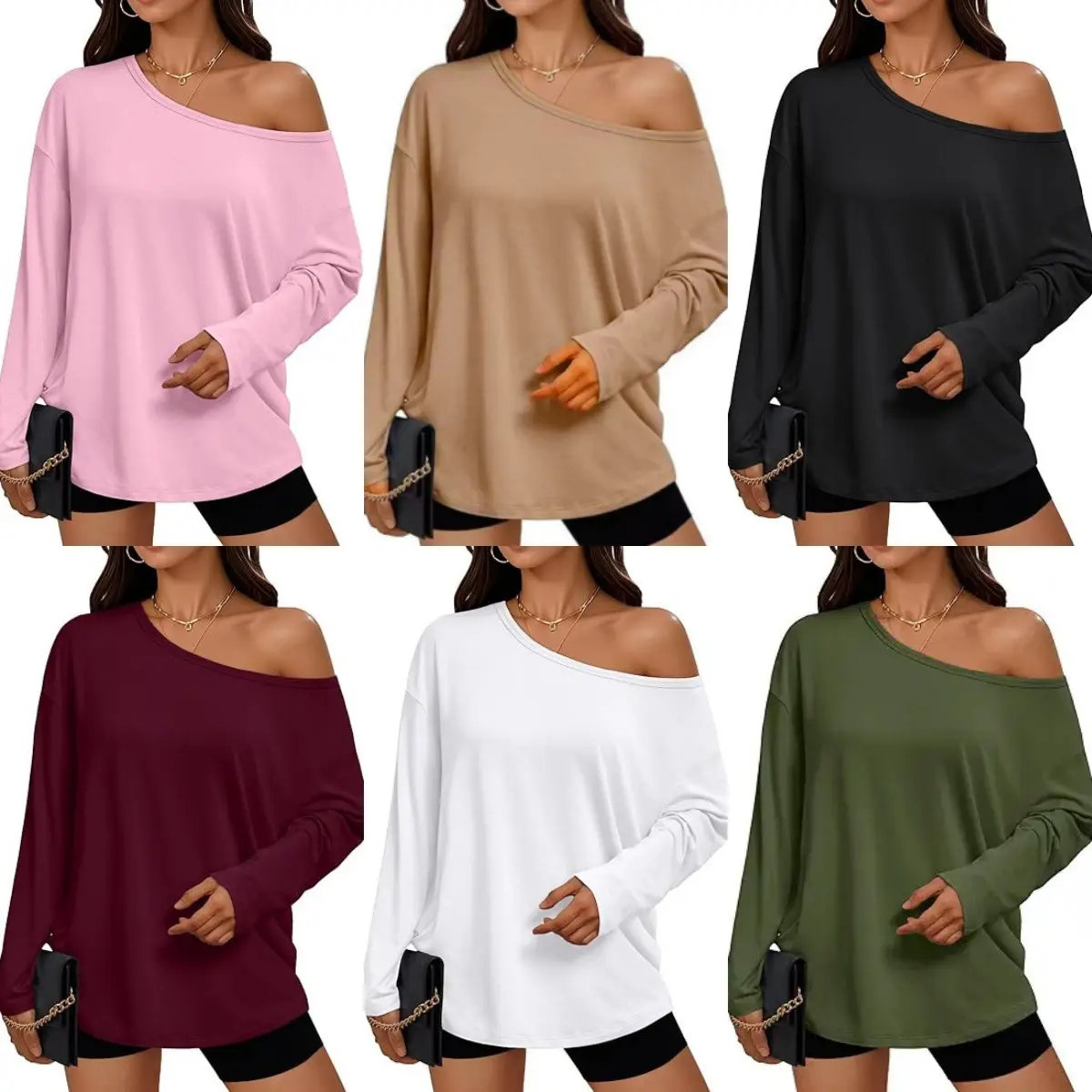 Fisoew Sports Summer Spring Women's Off-Shoulder Thin Sweatshirt/Tees, Wide Neckline Loose Pullover, Long Sleeve Y2k Fashion Loose Fit Top, SpringStatements Jeans Ash Gray Hoodie Beachy Hoodie Athletic Style Activewear Athletic Outfit
