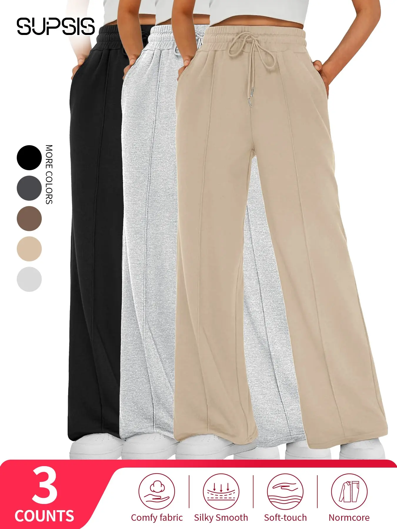 Wide-Leg, Oversized Sweatpants For Women, High Waisted Baggy Flared Pants, Drawstring Athletic Joggers, Loose-Fitting & Comfy, Casual Wear & Daily, Elastic, Spring Break Outfits, Lounge Pants For Spring & Summer, Casual Baggy Trousers, Long Legs, Basic