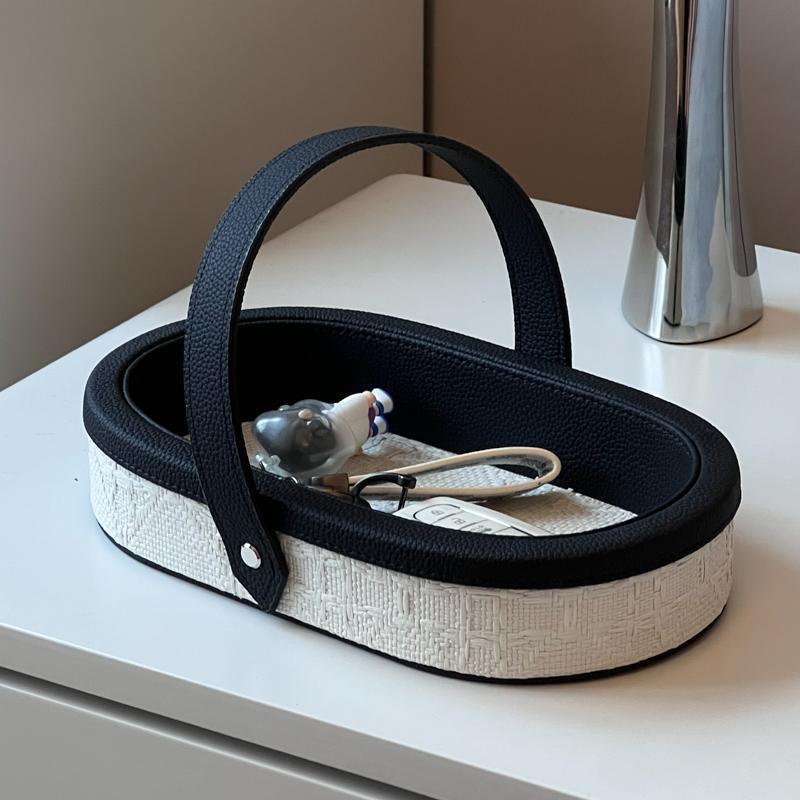 High-grade Sense Light Luxury Leather Tray Table Porch Coffee Table Key Storage Tray Sundry Lipstick Cosmetics Storage Box