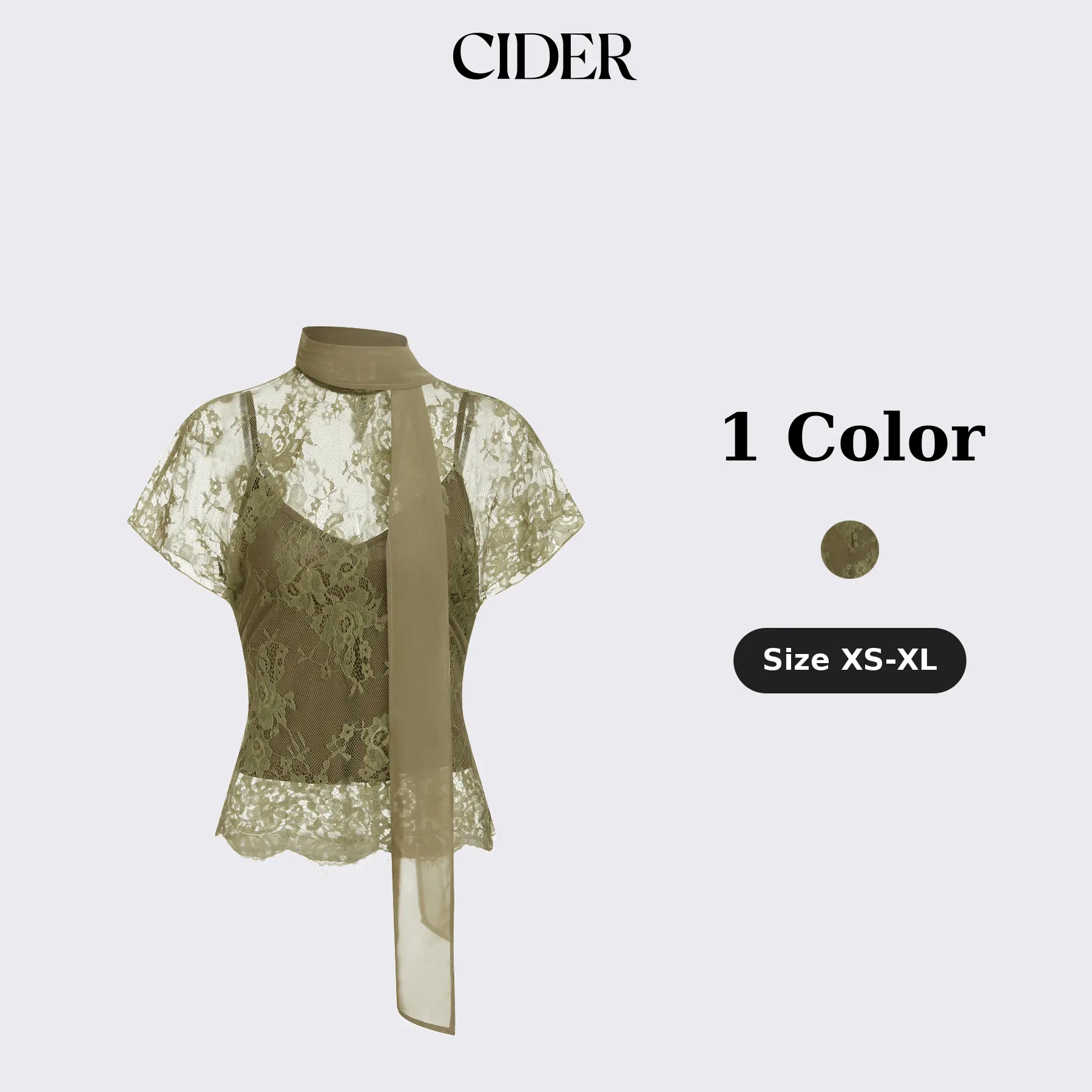 Cider Lace Floral Scarf Neck Short Sleeve Tie Back Layered Top