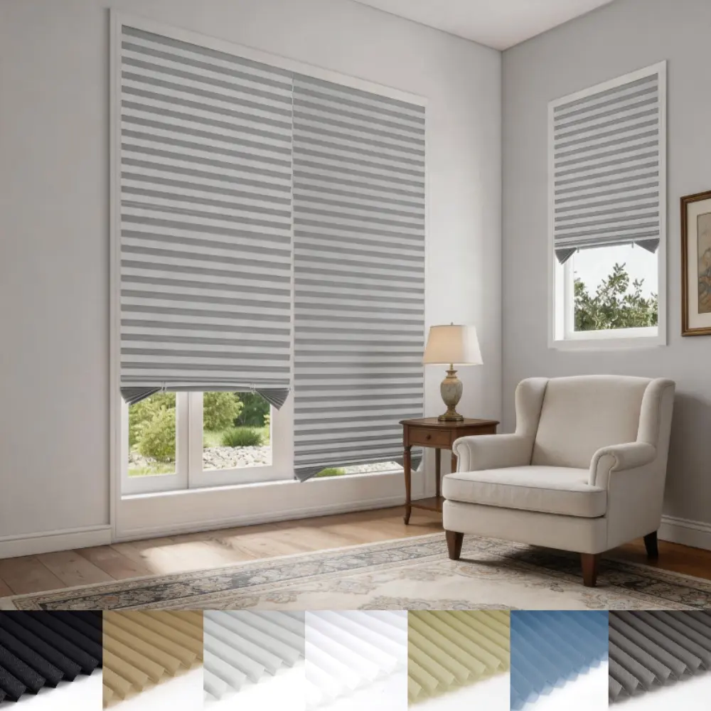 Pleated Blinds, Blinds for indoor windows no drill, Easy-to-Cut High-Density Non-Woven Blackout Curtain - Semi-Shading, Self-Adhesive No-Drill Top Mount, with Clips, Suitable for Bedroom, Kitchen, Living Room, RV, Car, Dining Room, Glass Door