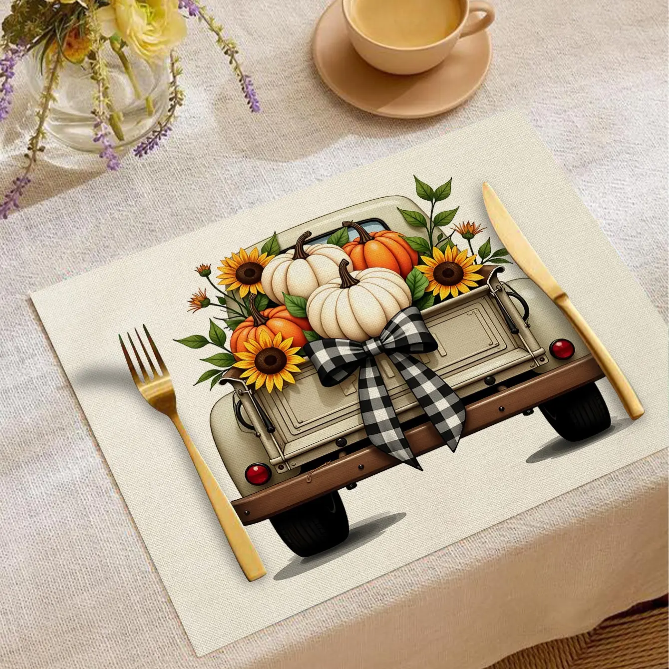 Autumn Harvest Festival Table Placemats, Dining Table Mats, Pumpkin Pattern Heat-Resistant, Minimalist Style, Ideal for Festive Dinners & Daily Use