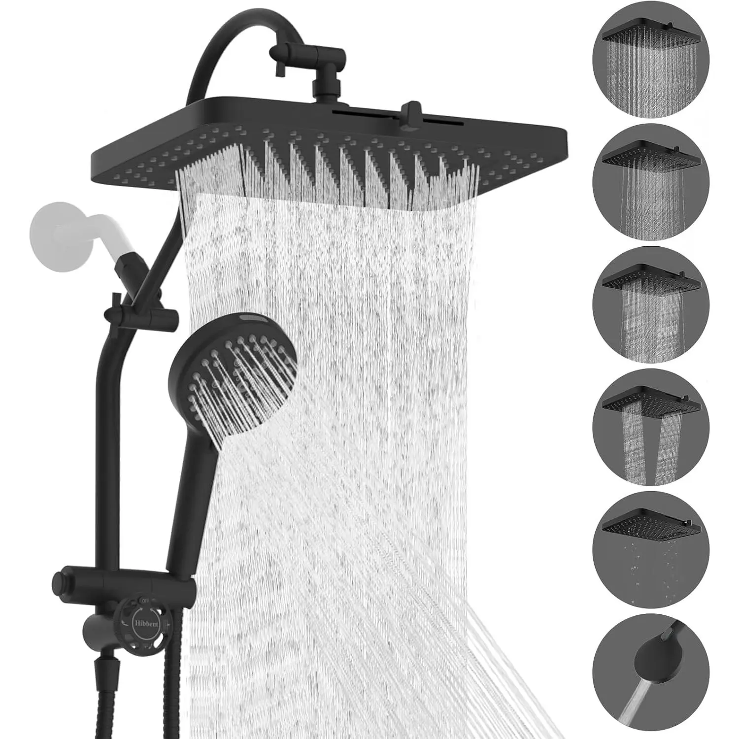 cUPC Certified Modern 13'' High-Pressure Rainfall Shower Head Combo Set with 10'' Handheld, Metal Curved 4-Way Diverter Arm, 71'' Hose, Holder & Included Tools, Matte Black