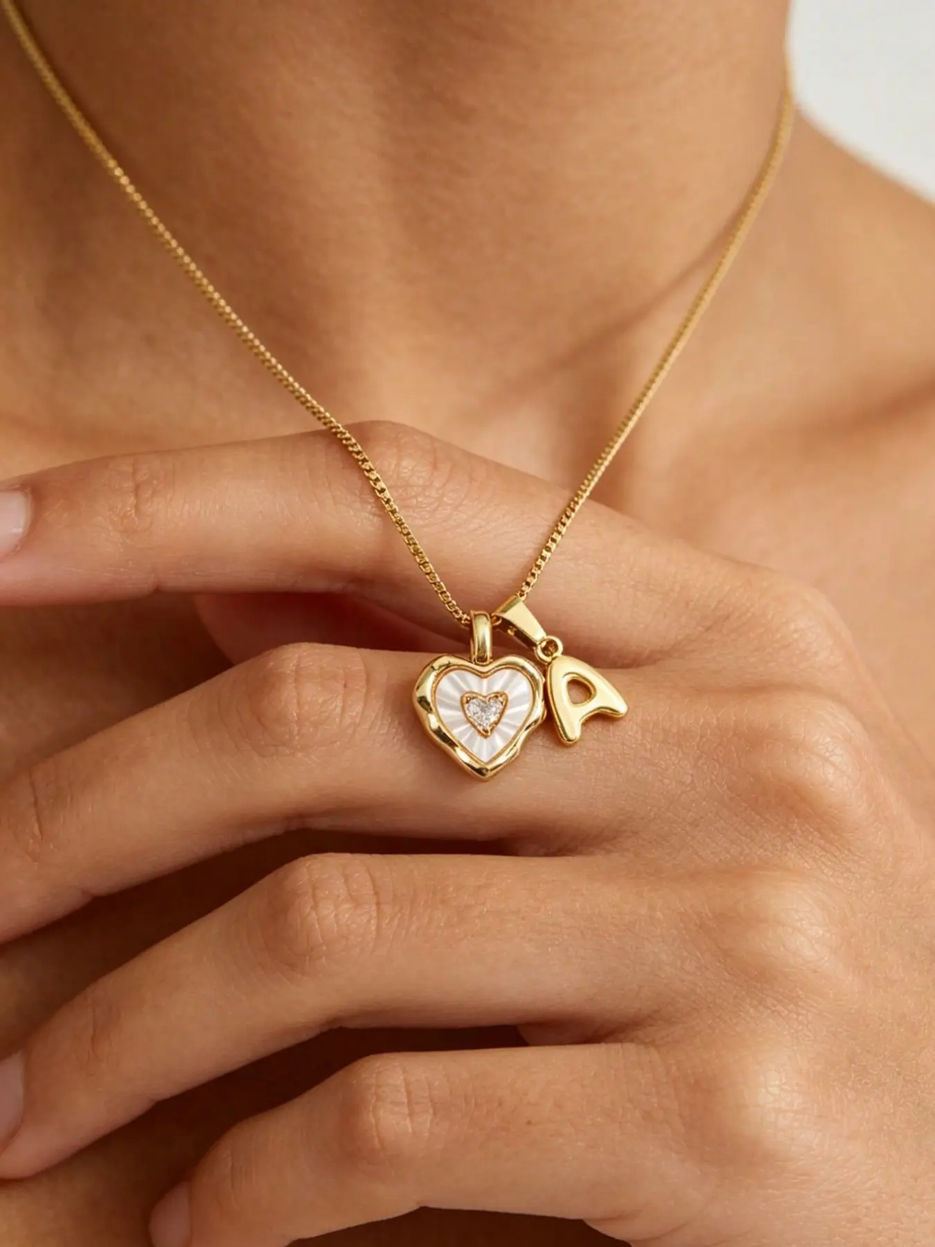 Mini Bubble Letter Necklace, Alphabet Heart Necklace, Natural Shell Necklace, Elegant Zircon Heart Pendant, Birthday Gift Name Necklace, Daily Wear Jewelry