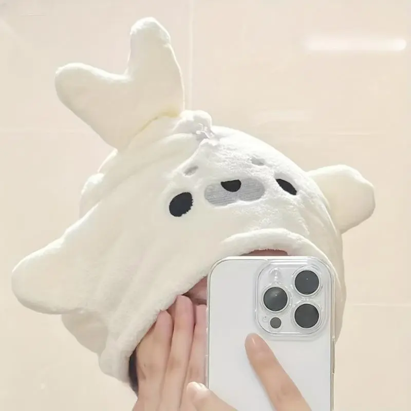 2-Piece Women's Cute Cat Face Coral Fleece Dry Hair Towel & Hand Towel Set, Water Absorbent Quick Dry Soft Towels for Bathroom & Travel