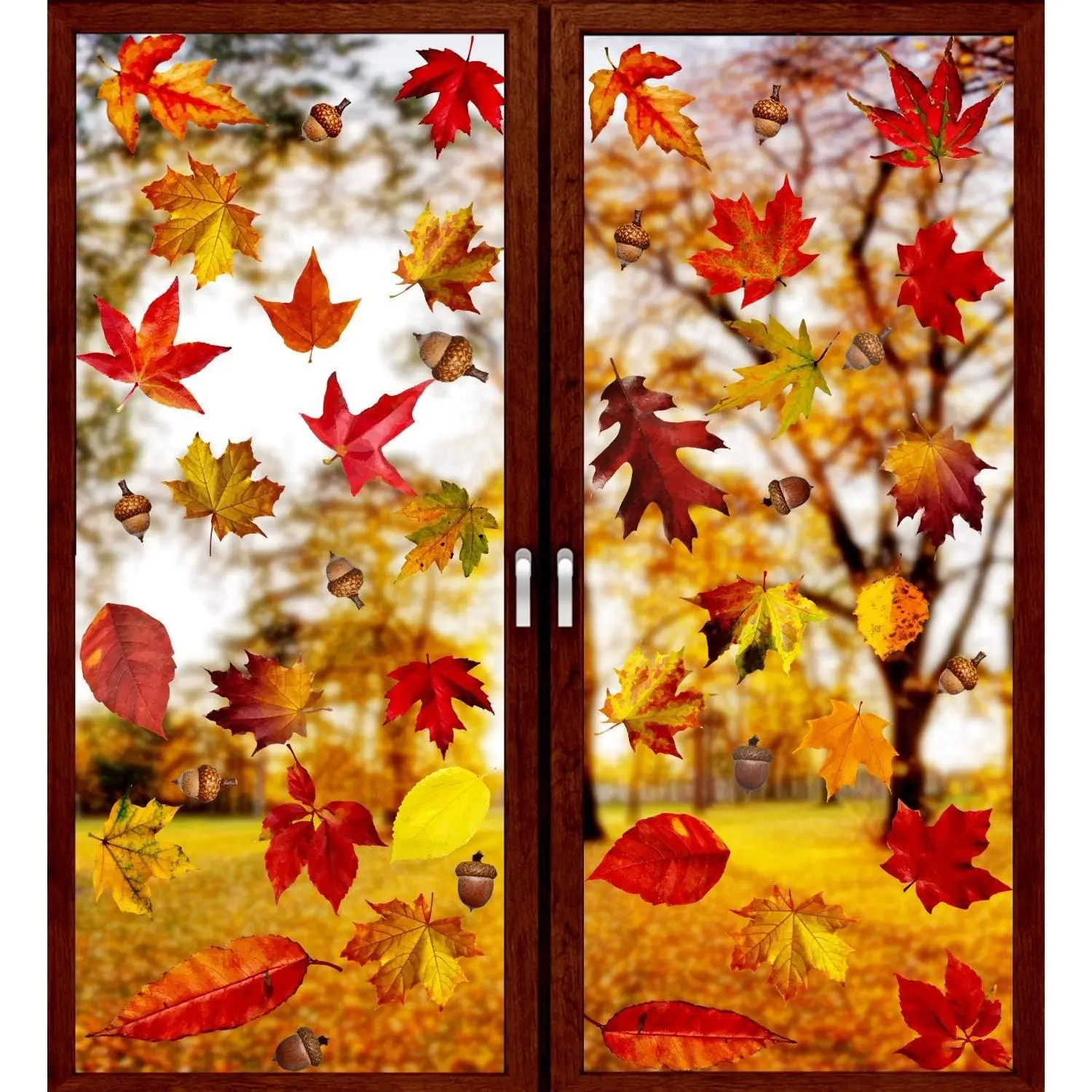 6 Sheets 200Pcs Thanksgiving Window Clings, Autumn Maple Leaves Static Window Stickers for Thanksgiving Day DecorationGift