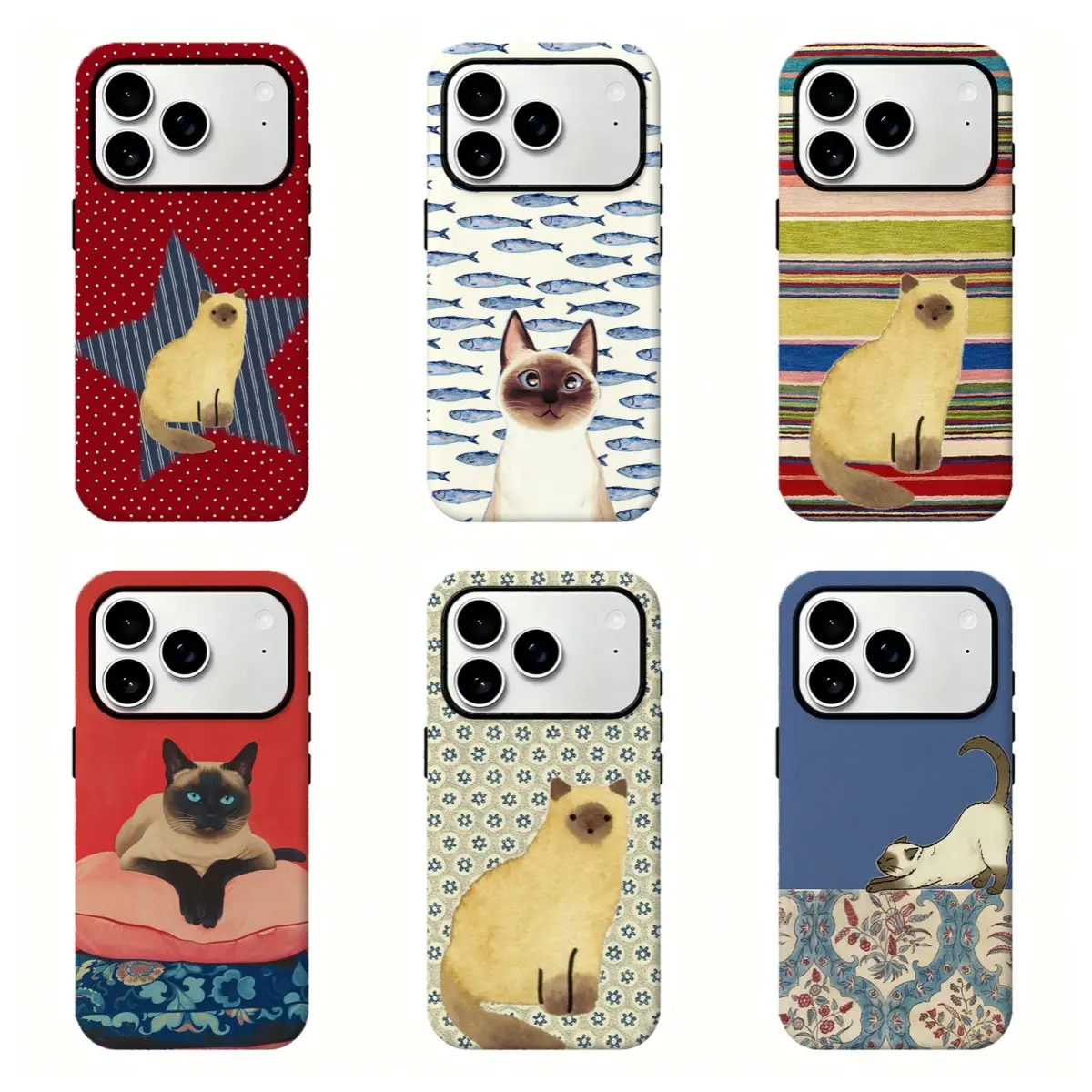 Vintage Siamese Cat Art Phone Case, Cute Kitten Shockproof Phone Protective Cover For iPhone 17 Pro Max 16 15 14 13 12 11 for Samsung S21 S22 S23 S24 S25 Phone Case,Perfect Gift for Her His