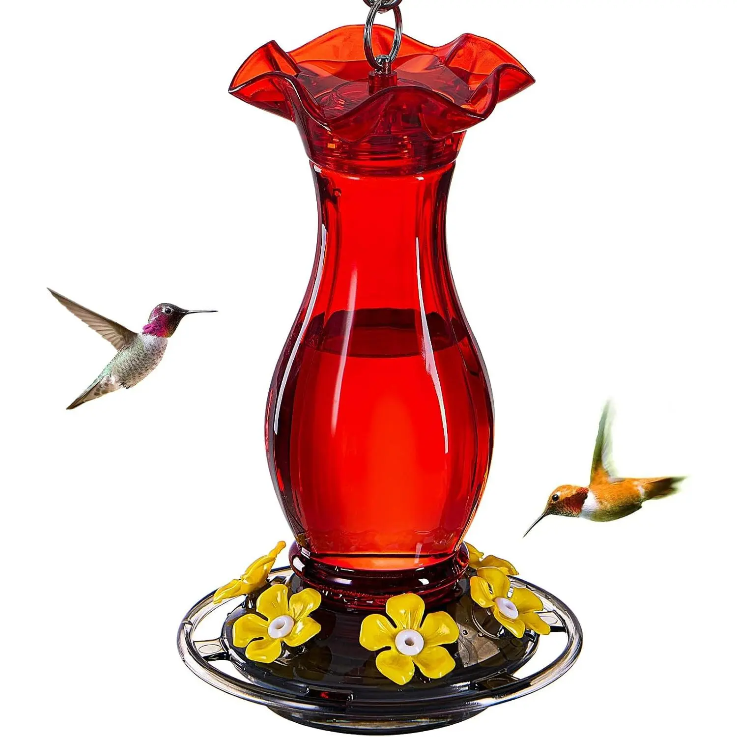 Hummingbird Feeder for Outdoors , 18 OZ Humming Birds Feeders with 6  Guard Feeding Ports & -in Ant Moat, Easy to Clean, Durable Outdoor Garden Decor (Red 1 Pack-C)