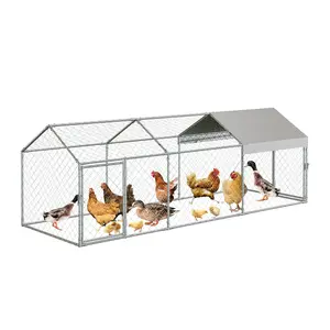 Spacious Metal Chicken Coop 160" x 40" x 40" – Outdoor Walk-In Poultry Cage with Waterproof Anti-UV Cover – Secure Run for Yard, Rabbits, Ducks, Geese – Portable Design, 4 Doors – Black