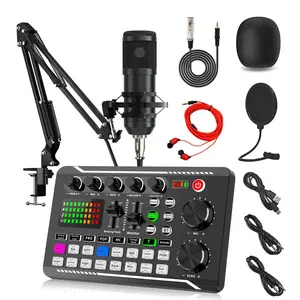 Wireless Bluetooth-compatible Dj Sound Card Device, RGB Color Buttons, Bm-800 Microphone Set, PC Phone Karaoke Party Live Streaming