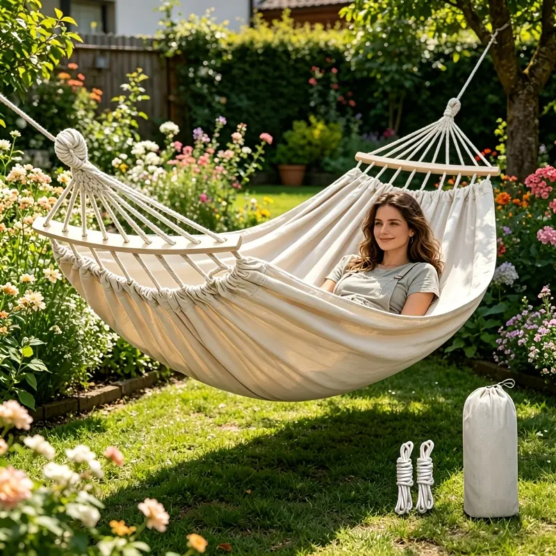 Portable Outdoor Hammock 260cm, Anti-Rollover Camping Gear for Backyard & Outdoor Relaxation - 200kg Weight Capacity, Includes Ropes, Polyester, Portable Setup
