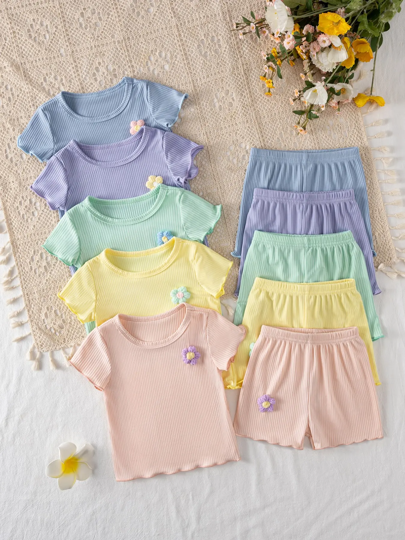 Baby Girl Fashion Cute Simple Sporty Casual Set, 5 Pieces Summer Clothing, Trendy Baby Dress Ensemble, Comfortable Kids Wear