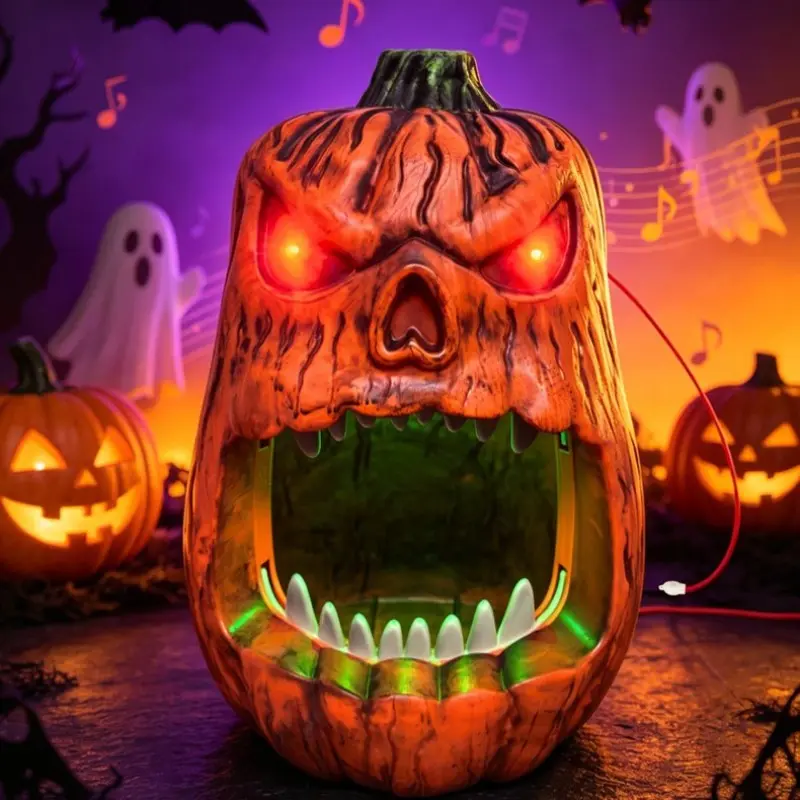 Halloween Pumpkin Sound-Activated Candy Box, Prank Pumpkin Candy Bowl, Light-Up Sensor Ornament, Battery-Powered, Switch Control, Party Decor