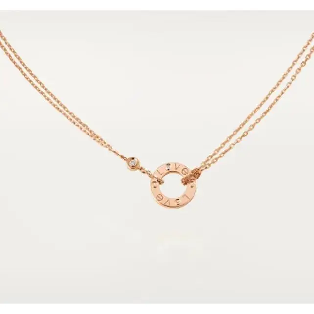 Pre-owned Cartier LOVE pendant, 2 dia, double chain rose gold 18k gold necklace