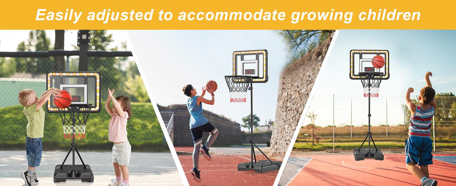 SUNDAY MIRTH Kids Indoor Basketball Hoop with Scoreboard & Timer,Toddler Adjustable Height 3ft-5.8ft Basketball Hoop with Stand Goal Toy for Outdoor Backyard,Sports Game Play for Boys Age 3-8