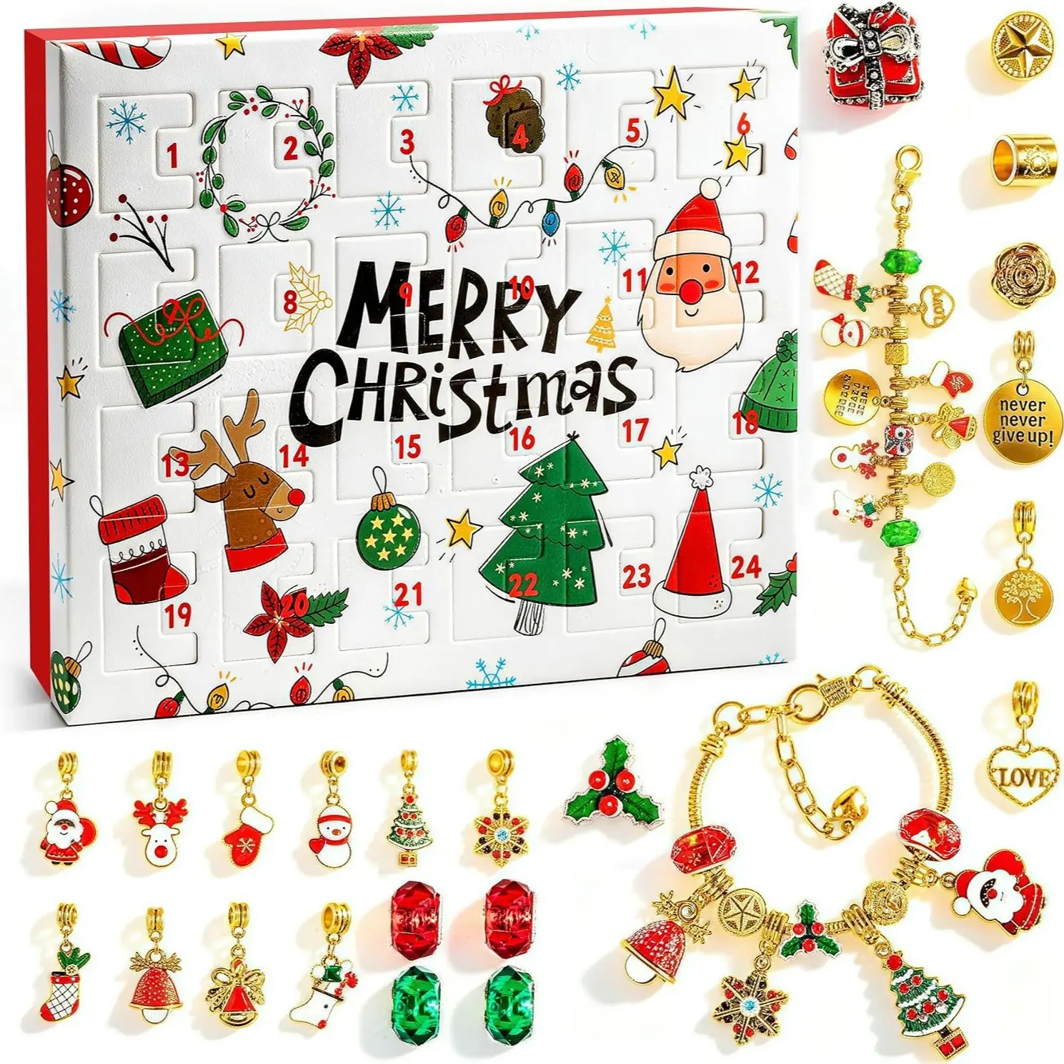 Christmas Advent Calendar Bracelets 2026 for teen Girls, 24 Days Xmas Countdown Calendar DIY Creative Jewelry Charm Making Kit, 22 Charm Beads 2 Bracelets advent calendar for Kids girls Women, Beaded Bracelet Making Kit