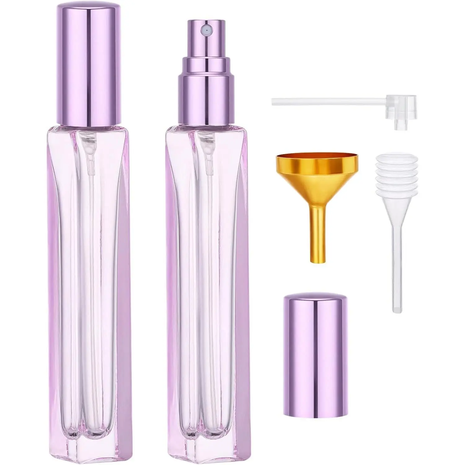 0.34oz Empty Atomizer Sprayer, 2 count 10ml Travel Size  Bottle with Perfume Decanter Kit,  Glass Perfume Atomizer Refillable, Pocket Cologne Travel Bottle with Funnel and Dropper