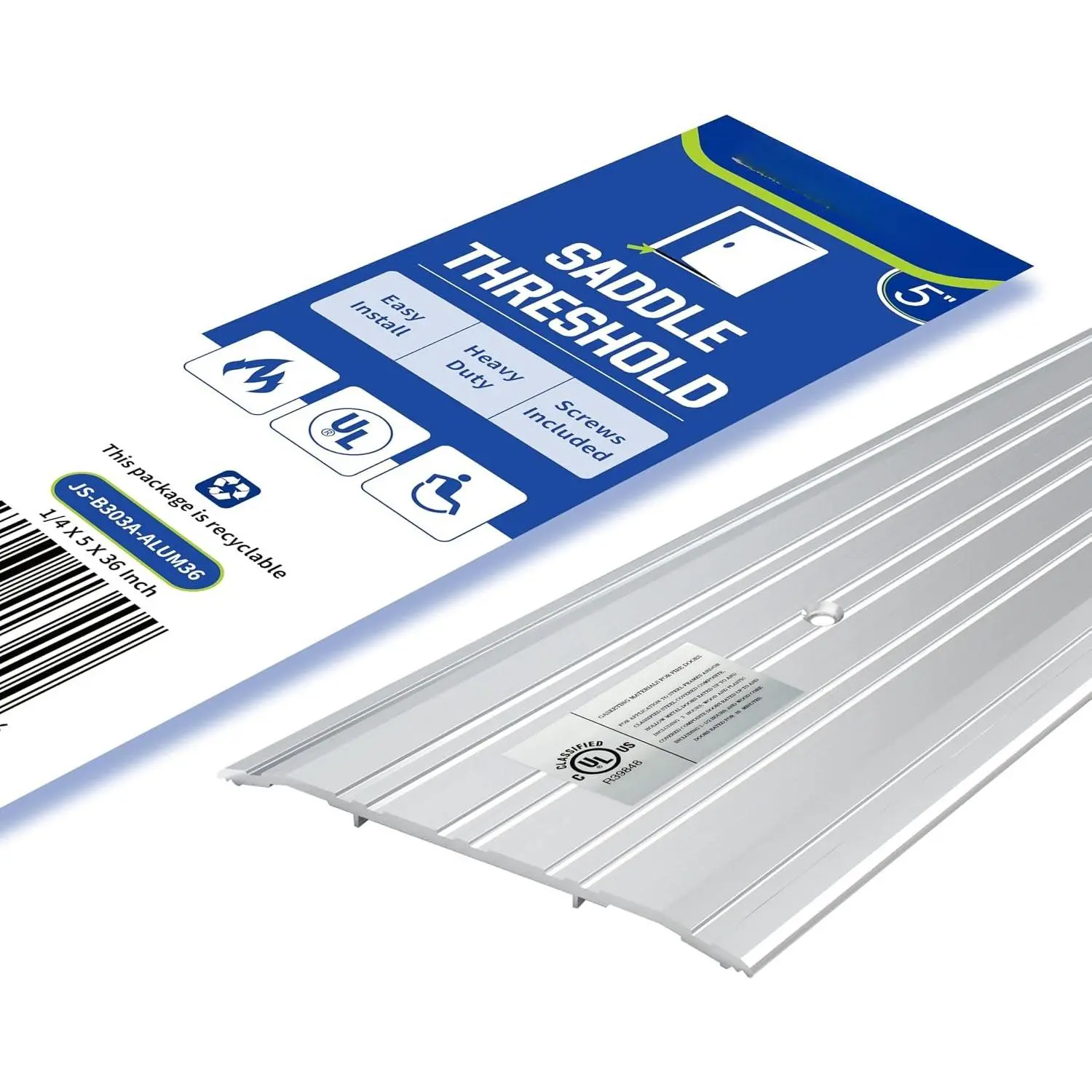 5" W x 1/4" H x 36" L - Commercial  Door Threshold(Mill )- Door Saddle- ADA accessible Barrier Free- Fire Rated- Door Thresholds for Exterior Doors, B303A