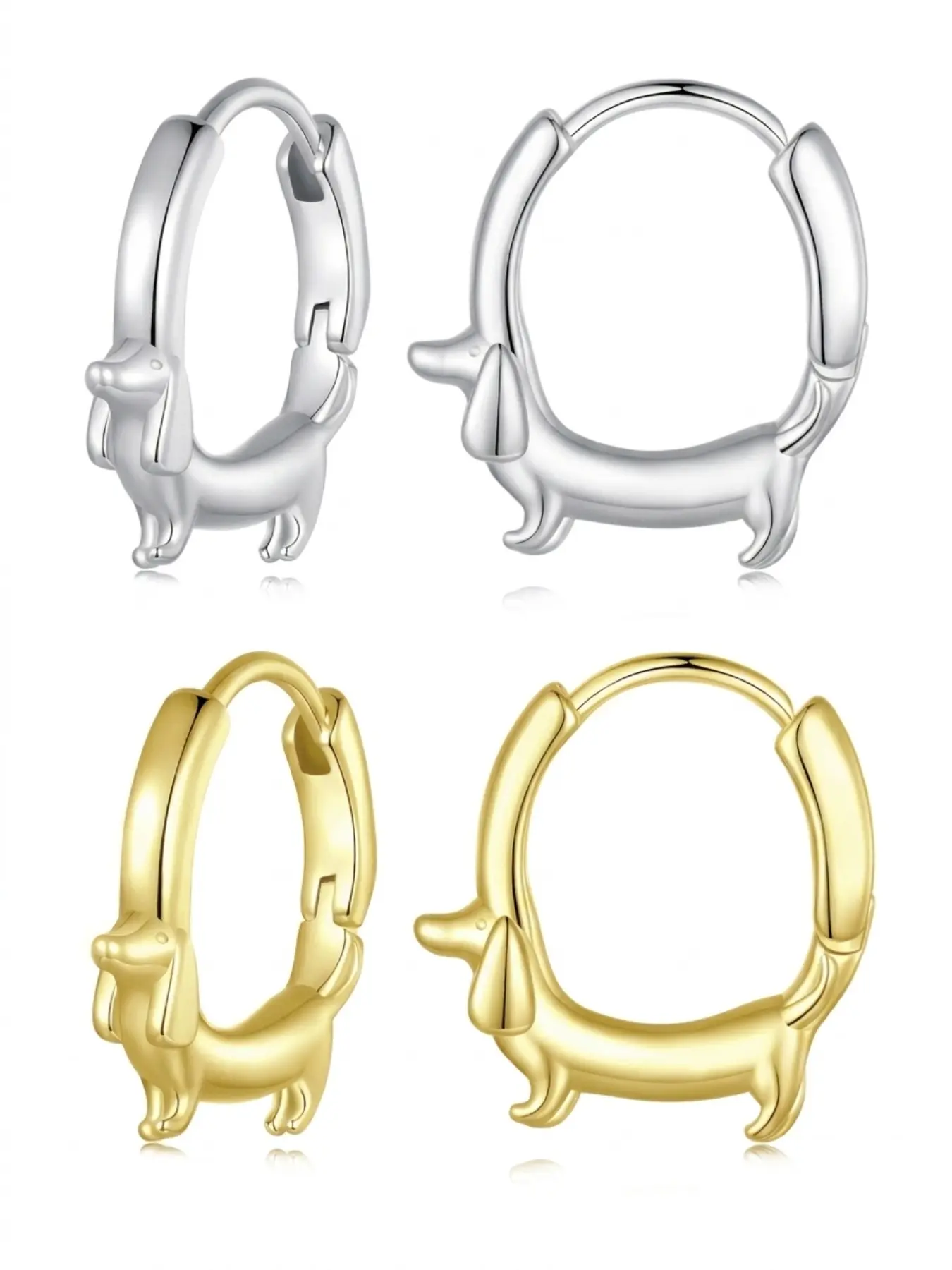 PHRUKAR Gold & Silver Plated Dachshund Huggie Hoop Earrings, Cute Animal Small Tiny Hoops, Cartilage Piercing Ear Cuff Jewelry Birthday Christmas Gift for Women Girls