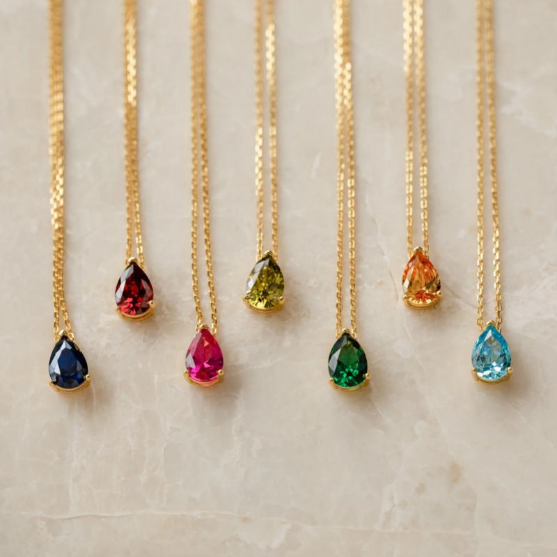 Ophelia Birthstone Necklace by Caitlyn Minimalist - Custom Teardrop Gemstone Necklace in 18K Gold - Dainty Jewelry - Birthday Gift.